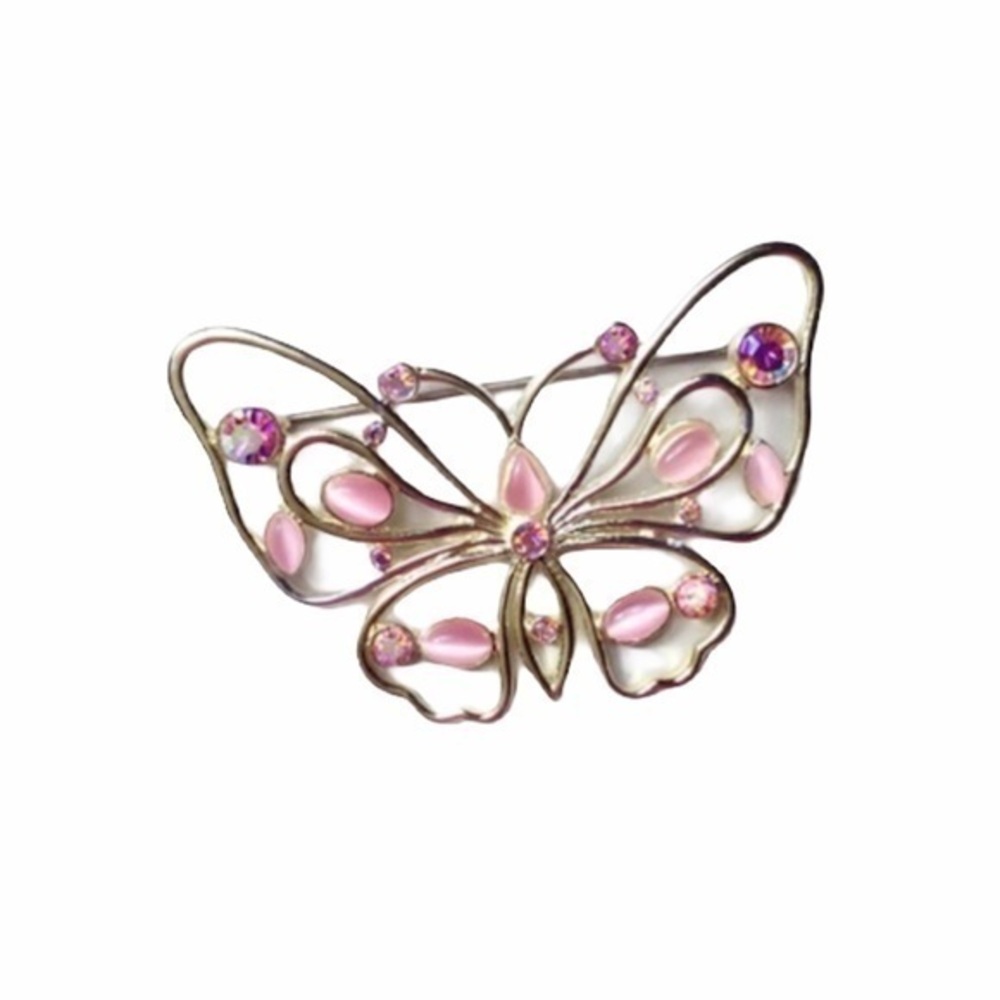 Y2K iridescent butterfly pin rhinestone pink purple brooch EUC‎ kawaii